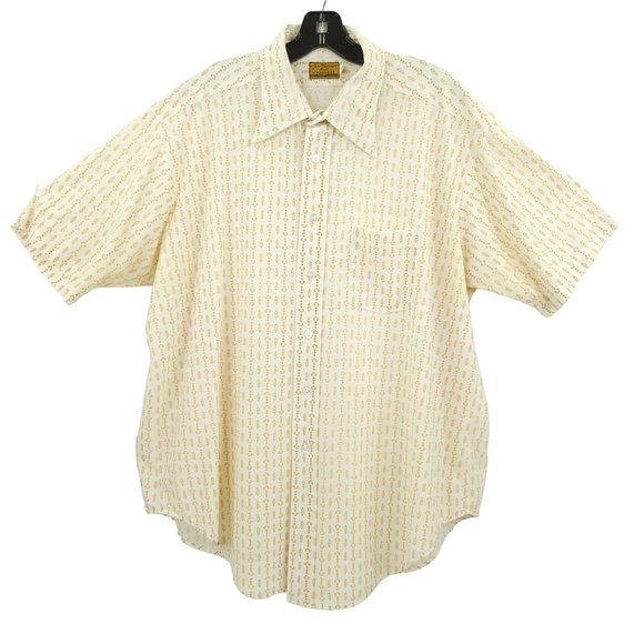 Jon Maurice Knit Essley READ STAINS Mens Camp Shirt Sz 18 2XL Vtg 70s Rockabilly - Picture 1 of 12